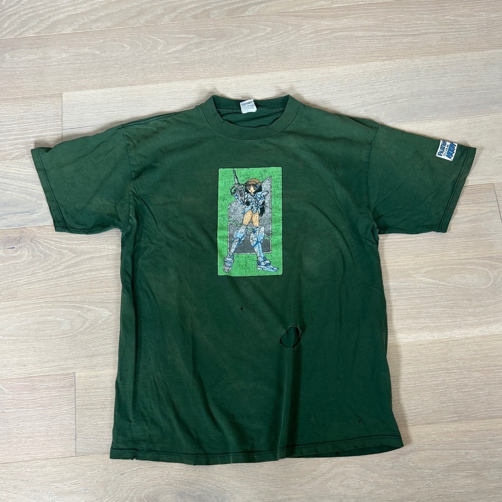Vintage Hook-Ups Skate T-Shirt XL Green Anime Mecha Girl Rumiko Distressed